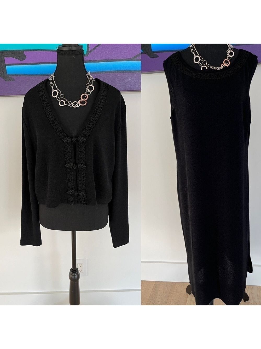 COLDWATER CREEK 2 Piece Black Midi Sleeveless Dress and Bolero Jacket Separates
